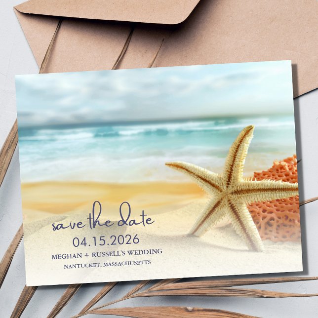 Carte Postale Faire-part Mariage de destination plage Enregistrer la date (Beach Destination Wedding Save the Date Postcard)