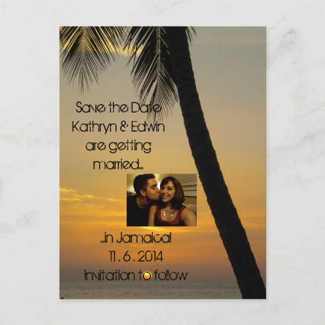 Carte Postale Faire-part Mariage de destination tropicale Enregistrer la da (Devant)