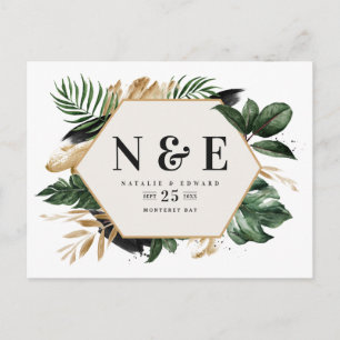 Carte Postale Faire-part mariage de feuillage tropical enregistrer la date