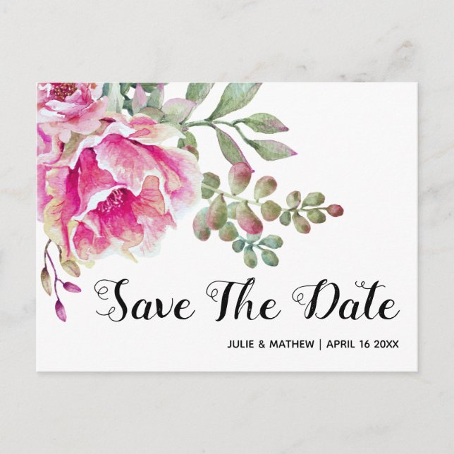 Carte Postale Faire-part Mariage de fleurs d'aquarelle rose Enregistrer la  (Devant)