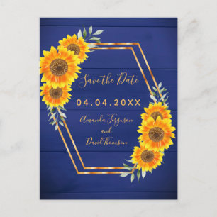 Carte Postale Faire-part Mariage de fleurs de soleil bleu marine rustique E