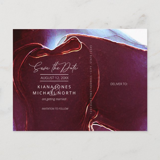 Carte Postale Faire-part Mariage de flux d'encre Enregistrer la date Bourgo (Dos)