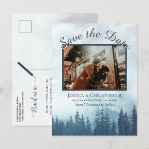 Carte Postale Faire-part Mariage de la forêt bleue rustique Enregistrer la 