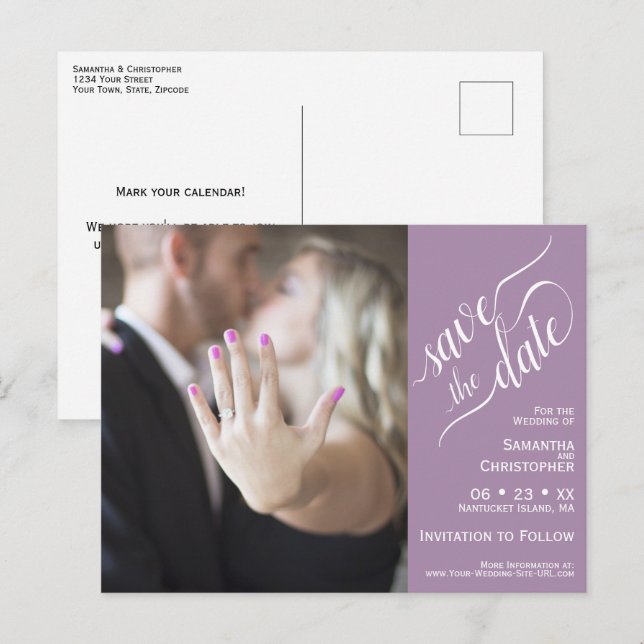 Carte Postale Faire-part Mariage de lavande Enregistrer la date Photo & Cal (Devant / Derrière)