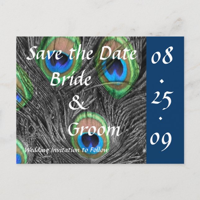 Carte Postale Faire-part Mariage de paon Enregistrer la date (Devant)
