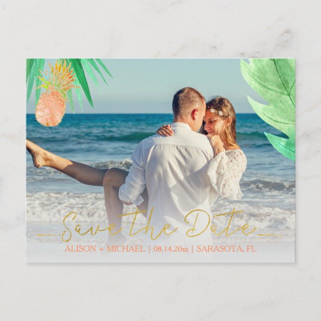 Carte Postale Faire-part Mariage de pêche à l'ananas tropical enregistrer l (Devant)