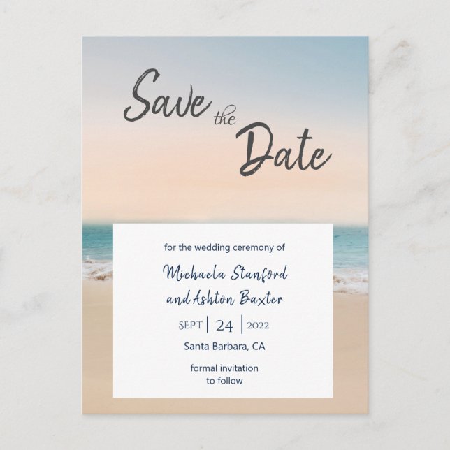 Carte Postale Faire-part Mariage De Plage Design Enregistrer La Date Annonc (Devant)