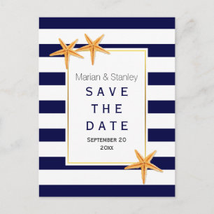 Carte Postale Faire-part Mariage de plage Starfish & stripes Enregistrer la