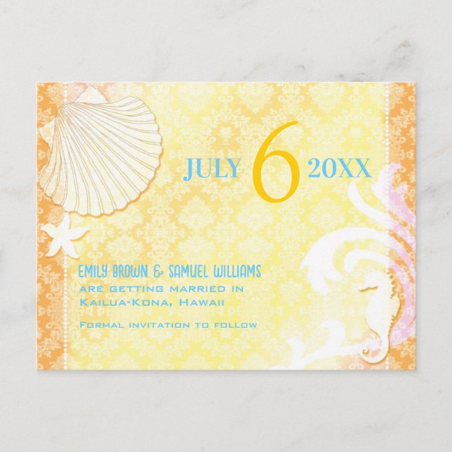 Carte Postale Faire-part Mariage de plage Summer Breeze, retenez la date (Devant)