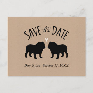 Carte Postale Faire-part Mariage de Silhouettes Bulldog Enregistrer la date