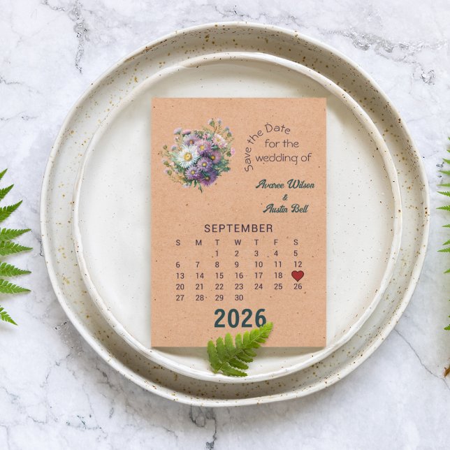 Carte Postale Faire-part Mariage de Style Calendrier Enregistrer la Date Se (Créateur téléchargé)