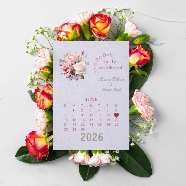 Carte Postale Faire-part Mariage de style calendrier Enregistrez la date Ju (Créateur téléchargé)