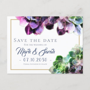Carte Postale Faire-part Mariage de succulents violets Enregistrer la date