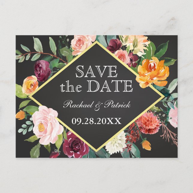 Carte Postale Faire-part Mariage de tableau rouge floral rustique Enregistr (Devant)