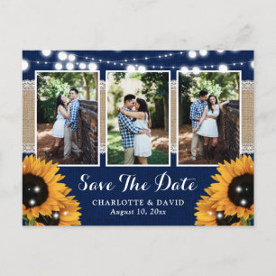 Carte Postale Faire-part Mariage de Tournesol Bleu Marine Photo Enregistrer
