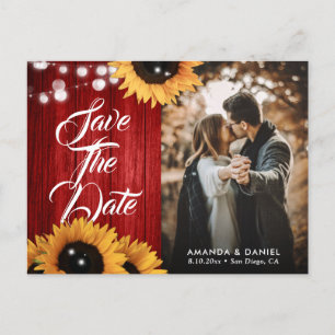 Carte Postale Faire-part Mariage de Tournesol Rouge Rustique Photo Enregist