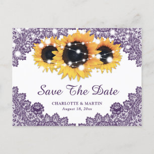 Carte Postale Faire-part Mariage de tournesol violet rustique Enregistrer L