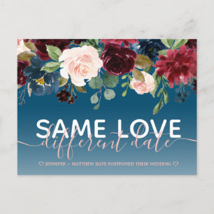 Carte Postale Faire-part Mariage de typographie florale Navy autre date