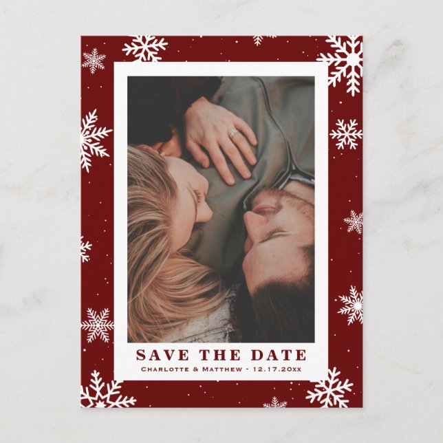 Carte Postale Faire-part Mariage de vacances d'hiver rouge, photo de sauveg (Devant)