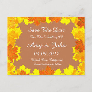 Carte Postale Faire-part Mariage des feuilles d'automne sauf la date automn