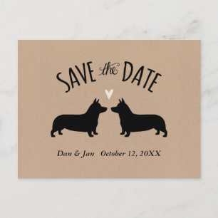 Carte Postale Faire-part Mariage des silhouettes de Corgi Sauvez la date