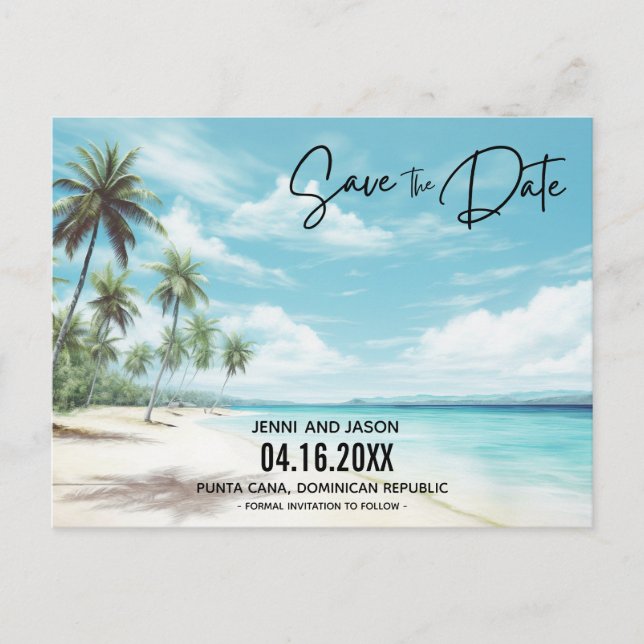 Carte Postale Faire-part Mariage Destination Plage Enregistrer La Date (Devant)