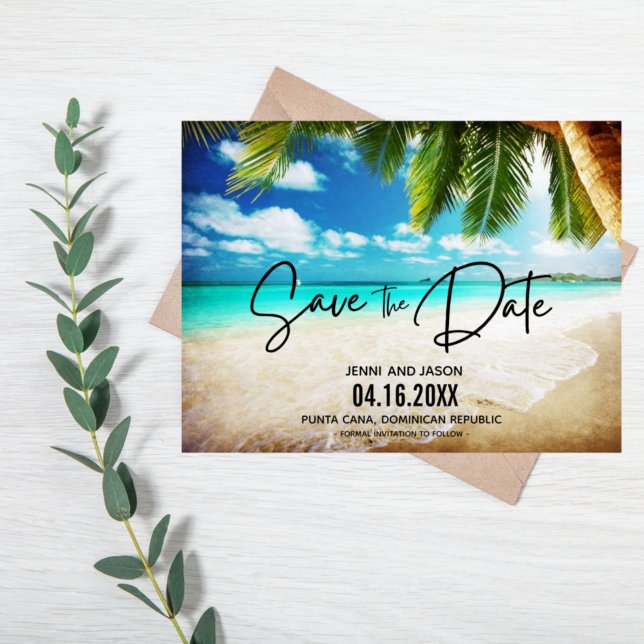 Carte Postale Faire-part Mariage Destination Plage Enregistrer La Date Anno (Créateur téléchargé)