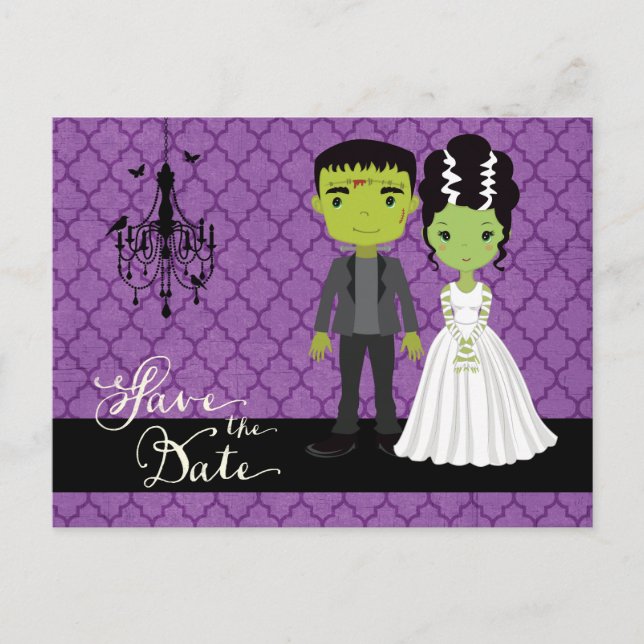 Carte Postale Faire-part Mariage d'Halloween Enregistrer la date (Devant)