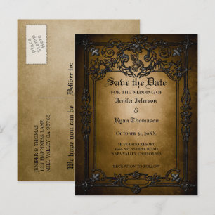 Carte Postale Faire-part Mariage d'halloween gothique enregistrer la date c