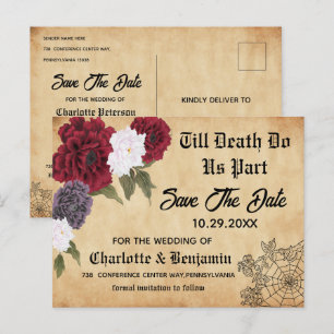Carte Postale Faire-part Mariage d'Halloween gothique vintage Enregistrer L