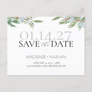 Carte Postale Faire-part Mariage d'Hiver Baies Givrées Épargnez la Date