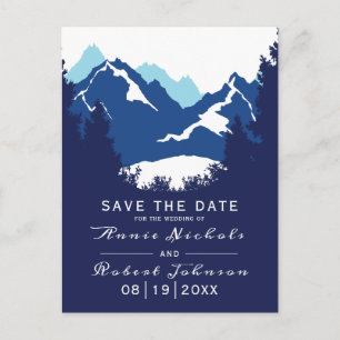 Carte Postale Faire-part Mariage d'hiver de montagne bleue Enregistrer la d