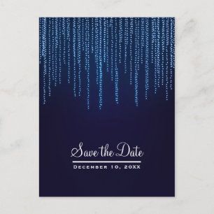Carte Postale Faire-part Mariage d'Hiver Élégant Lumières Bleues Enregistre
