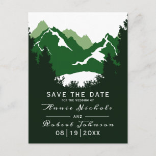 Carte Postale Faire-part Mariage d'hiver en montagne verte Enregistrer la d