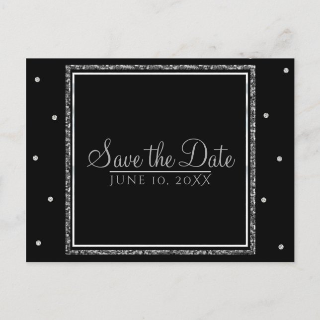 Carte Postale Faire-part Mariage d'Hiver Glam Argent & Blanc Enregistrez la (Devant)