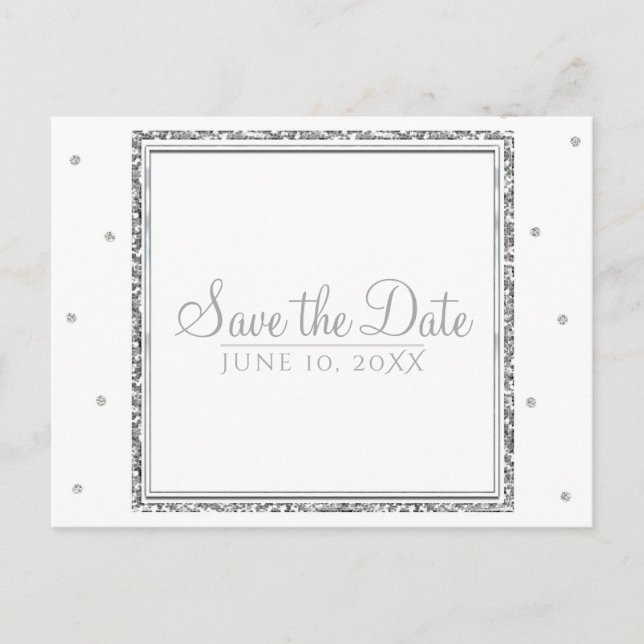 Carte Postale Faire-part Mariage d'hiver Glam argent et blanc Enregistrer l (Devant)