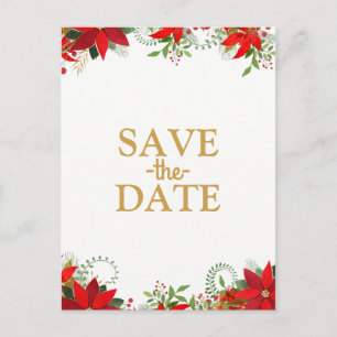 Carte Postale Faire-part Mariage d'hiver Poinsettia Holiday Enregistrer la 