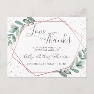 Carte Postale Faire-part Mariage d'huile d'or Eucalyptus Rose géométrique