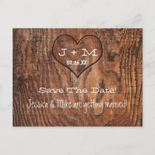 Carte Postale Faire-part Mariage du coeur du tronc en bois Enregistrer la d