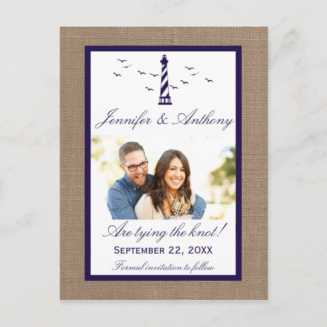 Carte Postale Faire-part Mariage du phare nautique Photo Enregistrer la dat (Devant)