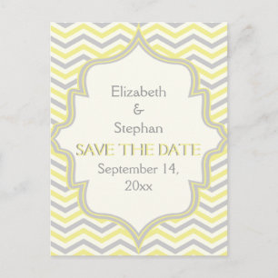 Carte Postale Faire-part Mariage du zigzag du chevron gris jaune Enregistre