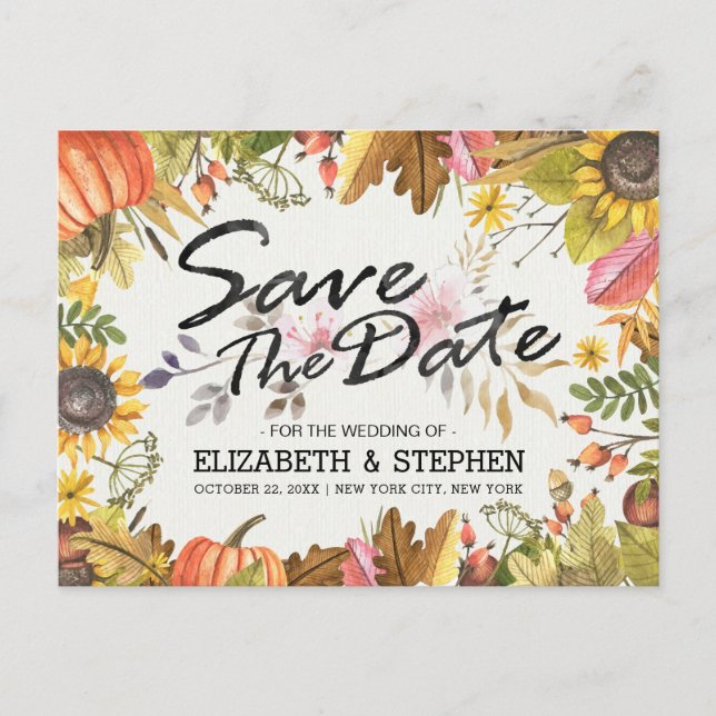 Carte Postale Faire-part Mariage Économisez La Date Automne Feuilles D'auto (Devant)