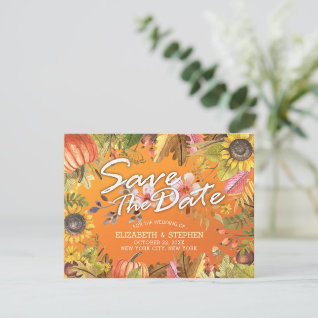 Carte Postale Faire-part Mariage Économisez La Date Feuilles D'érable D'aut (Debout devant)