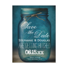 Mariage Économisez la Date Rustique Bleu Pot Mason