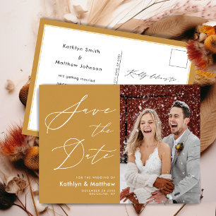 Carte Postale Faire-part Mariage Écriture Moderne Honey Gold Enregistrer La