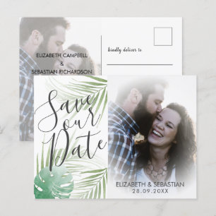 Carte Postale Faire-part Mariage Écriture Tropicale Végétalien Enregistrer 