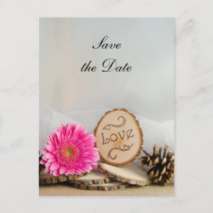 Carte Postale Faire-part Mariage en bois rose rustique Sauvez la date