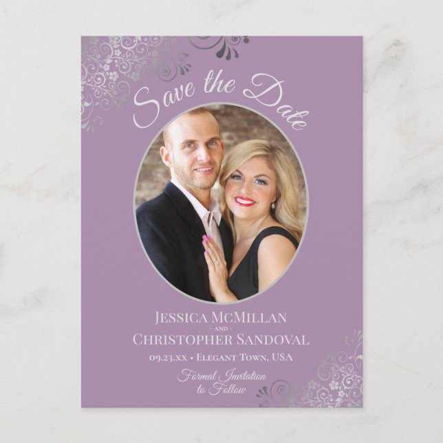 Carte Postale Faire-part Mariage en dentelle d'argent avec dentelle Enregis (Devant)