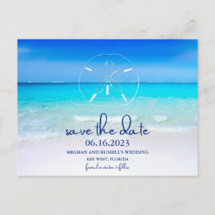 Carte Postale Faire-part Mariage en dollars de sable de plage Sauvegardez l