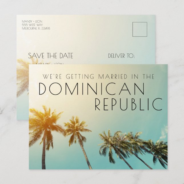 Carte Postale Faire-part Mariage en République dominicaine - Enregistrer la (Devant / Derrière)